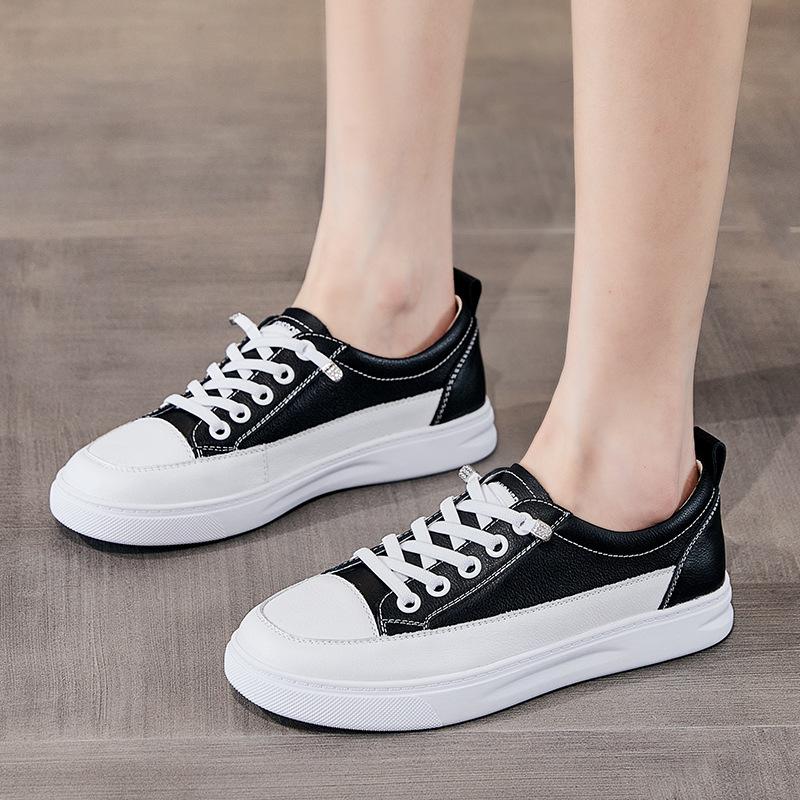 The First Layer of Cowhide Leather Little White Shoes for Women's Spring and Summer New Versatile Board Shoes Flat-soled Sports