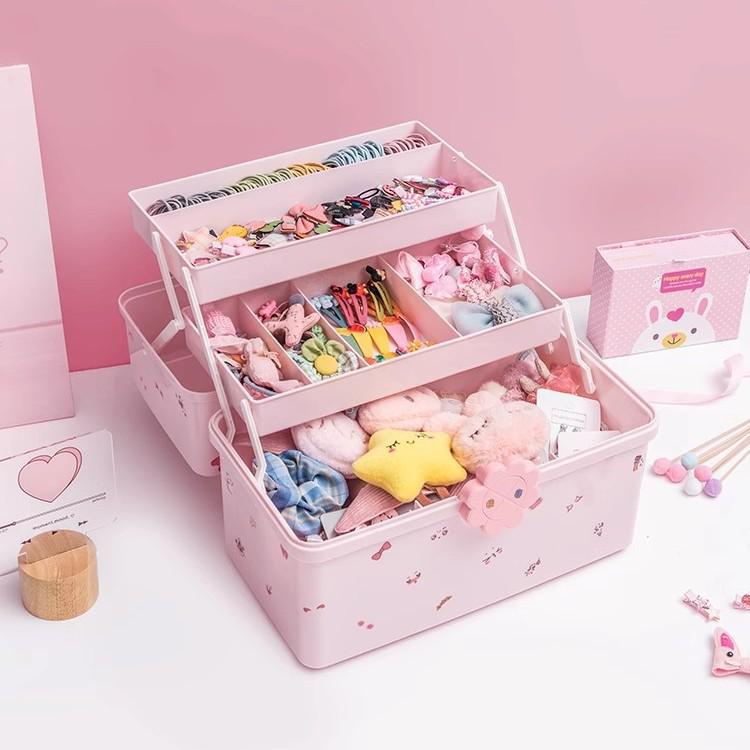 High Capacity Hair Accessories Kit: Elastic Bands, Clips, and Ornaments for Girls with Jewelry Storage Box