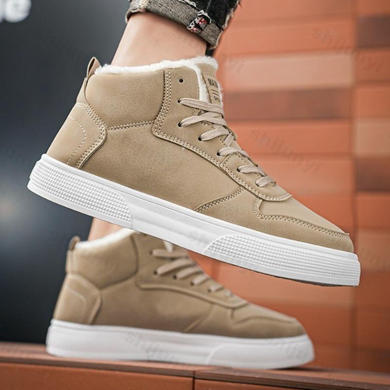 Fashion Men's Fashion Trend Casual Warm Thick Soled Plush Shoes 2025 Winter Comfortable Versatile High Top Non Slip Chunky Cotton Shoes