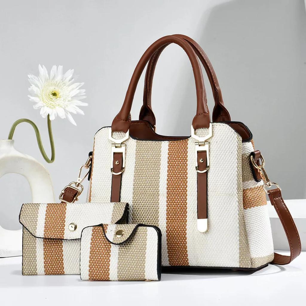 Versatile Tote Bag Women's Korean Single Shoulder Large Bag New Women's Crossbody Bag Ladies Casual Stripe Women Handbag + Purse