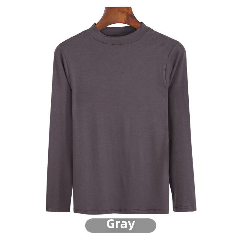 Korean Half-High Collar Slim Fit Modal T-Shirt - Long-Sleeve Solid Color Top