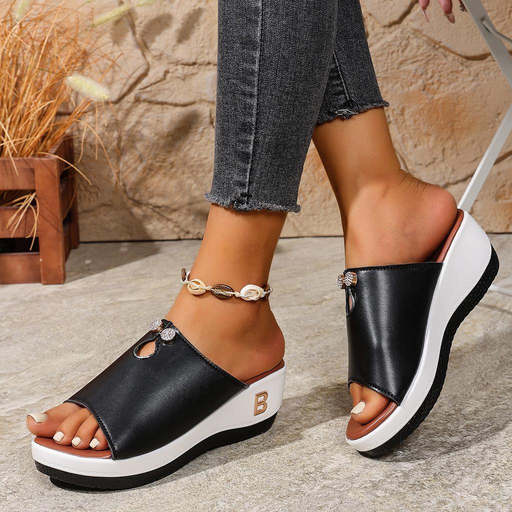 Fashion Women's Thi Heel Sandals Summer Outdoor Wear 2025 New Ular High Heel One Strap Large Size Best Selling Beach Slippers