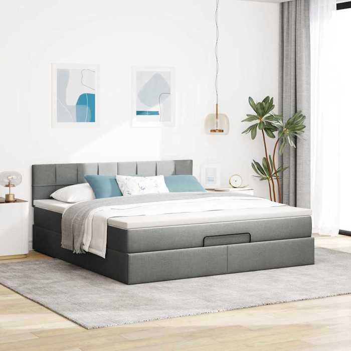 VidaXL Ottoman Bed Frame with Mattress Dark Grey 160x200cm Fabric 3311471
