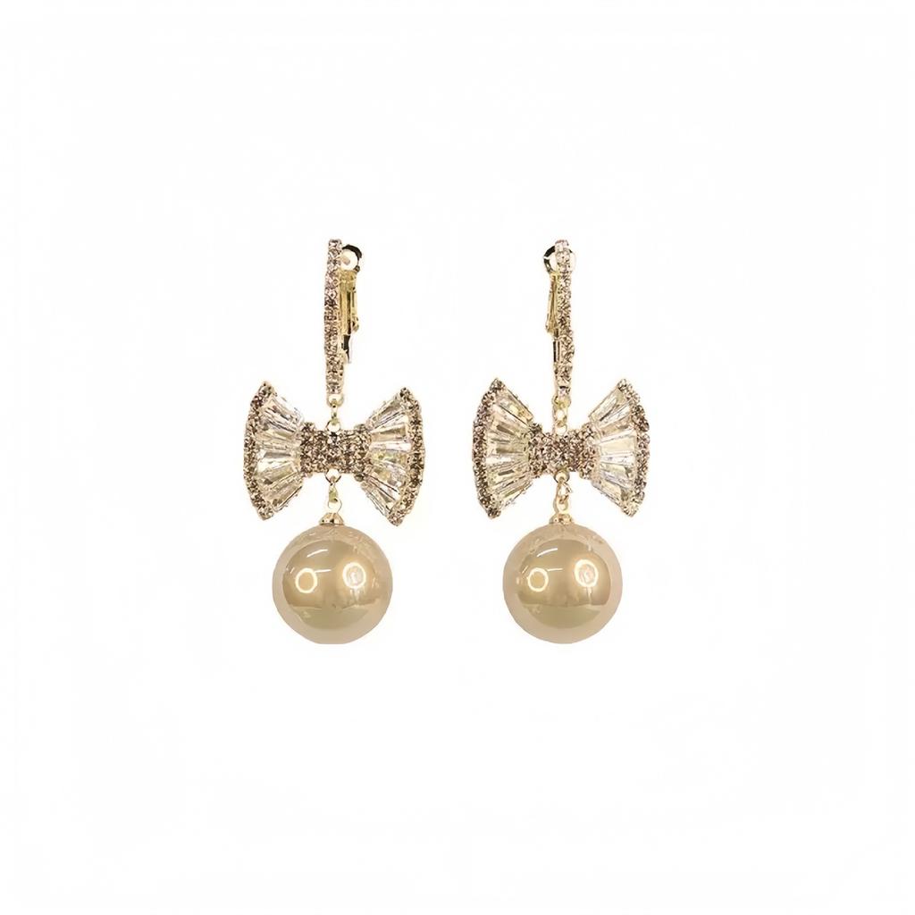 Light Luxury Bow Pearl Earrings Celebrity Style Premium Sense Personality Versatile Ear Jewelry Earrings Autumn