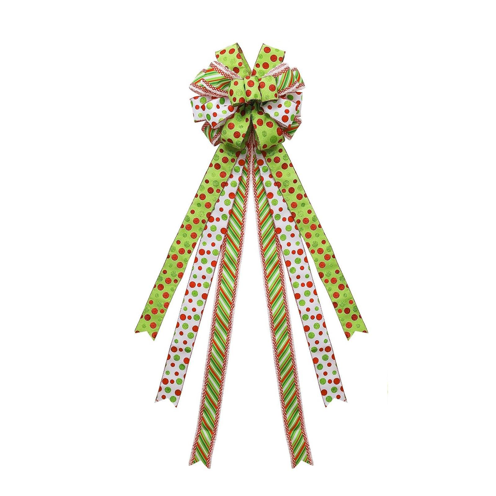 

Бантик для рождественской елки красный и зеленый в горошек большой декоративный подарочный бант рождественское украшение. One Size