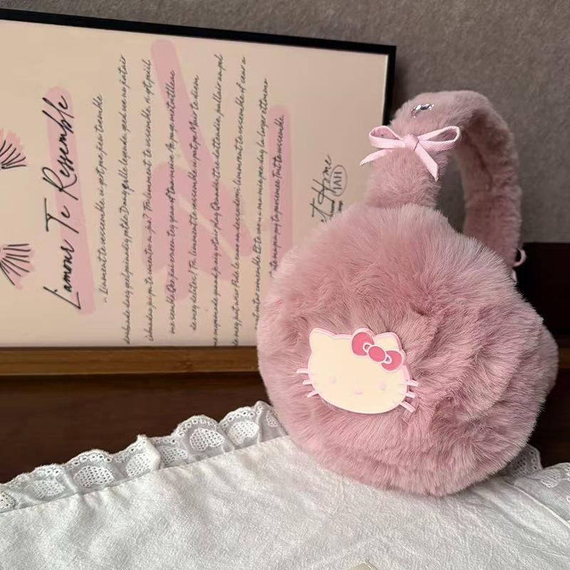 Cute Sanrio Hello Kitty Plush Earmuffs Winter Warm Cold-Proof Earmuffs Kt Ear Protection Foldable Earmuffs Girly Christmas Gift