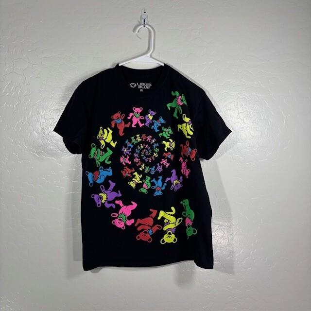 Grateful Dead T Shirt Mens Medium Liquid Blue Rainbow Dancing Bears Tee Black L