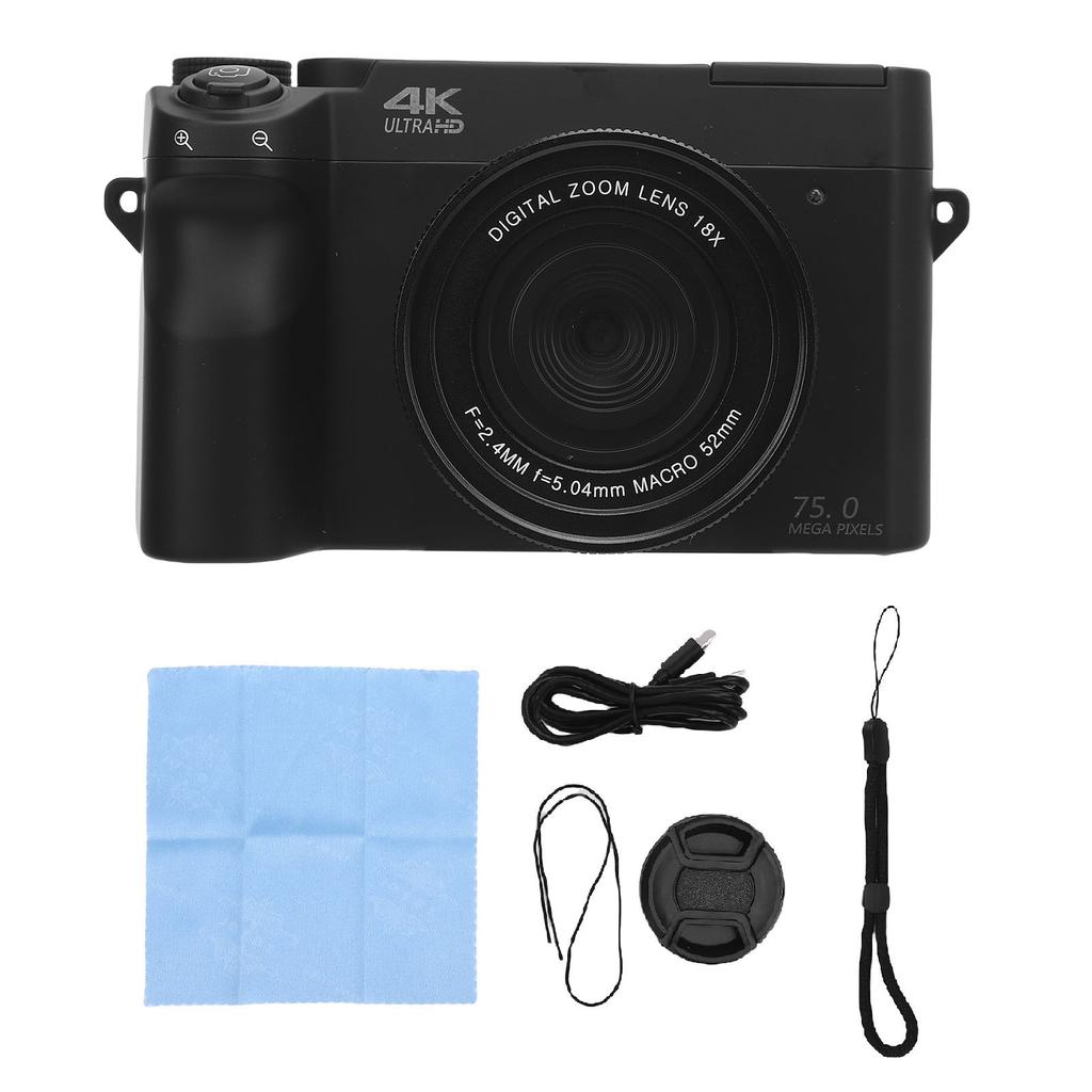 4K Digital Camera 75MP UHD 3 Inch LCD Screen 18X Digital Zoom WiFi Digital Video Camera with Flash for Photography