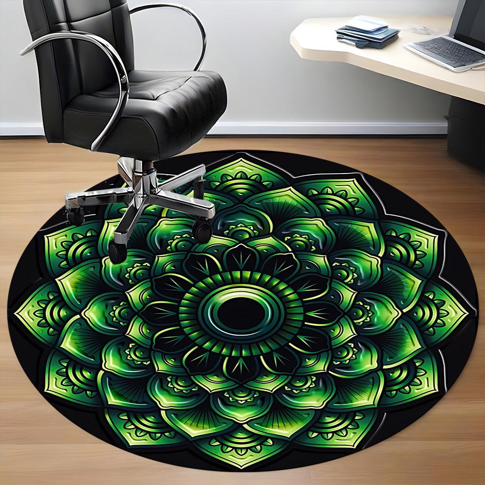 1pc Mandala Green Pattern Carpet for Office Non Slip, Round Carpet, Soft & Comfortable, Carpet for Office, Lightweight Round Floor Mat