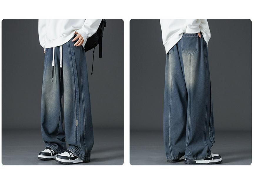 Fleece-Lined Thickened Plus Size Men's Loose Wide-Leg Jeans - Trendy Brand Straight Leg Long Pants for Men and Women