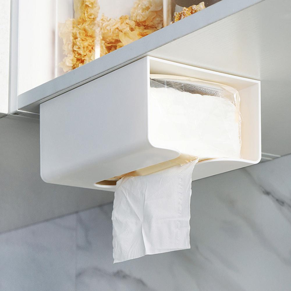 Under Cabinet Tissue Box Wall Mounted Adhesive Tissue Holder Toilet Paper Organizer Paper Towel Dispenser for Bathroom Bedroom Kitchen