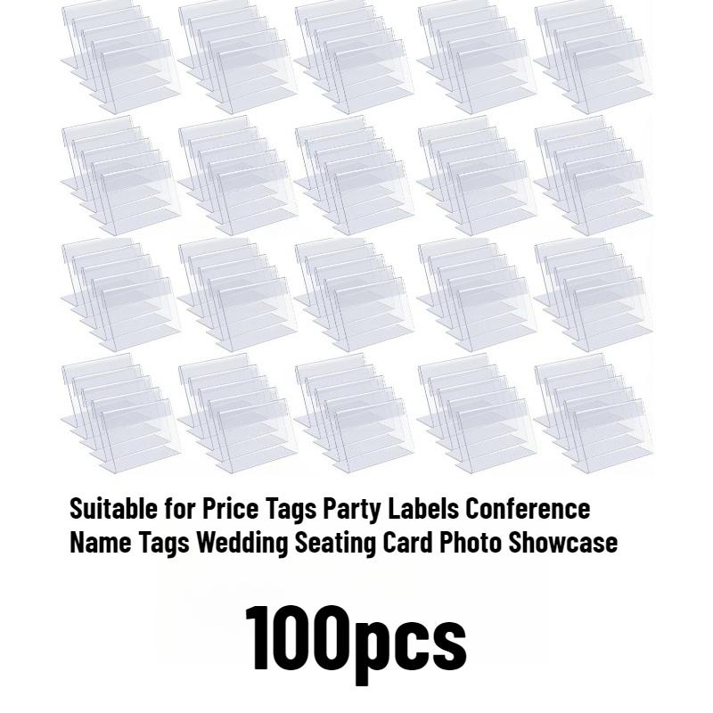 

100pcs Clear Acrylic Display Stand Suitable for Price Tags Party Labels Conference Name Tags Wedding Seating Card Photo Showcase