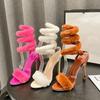 Fashion Luxury Furry Fur Decoration Serpentine Winding High Heel Sandals for Womens Sexy Peep Toe Ankle Strap Party Wedding Shoe