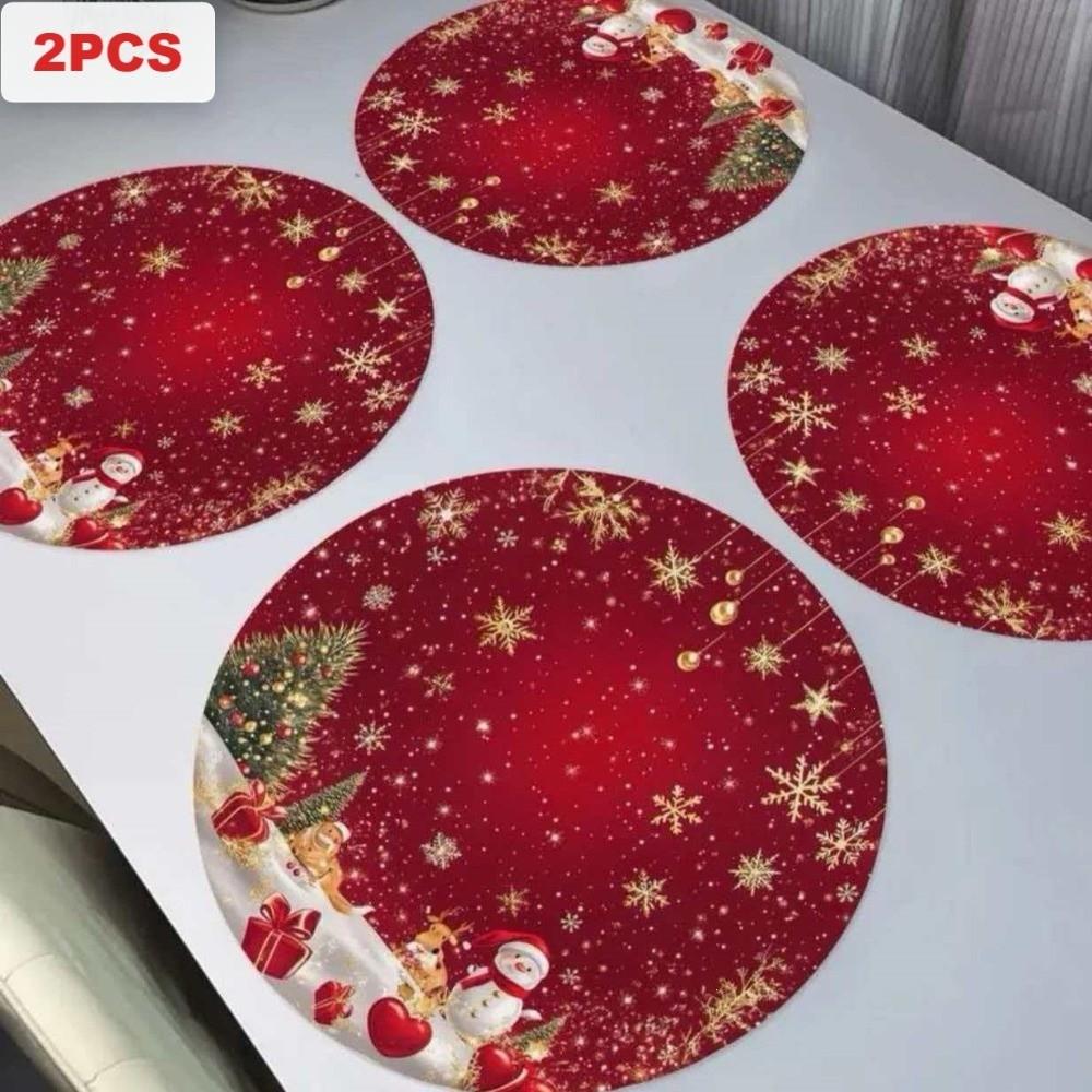 2PCS Anti-Slip Christmas Round Placemat Heat Resistant Christmas Dining Mat  Christmas Decor