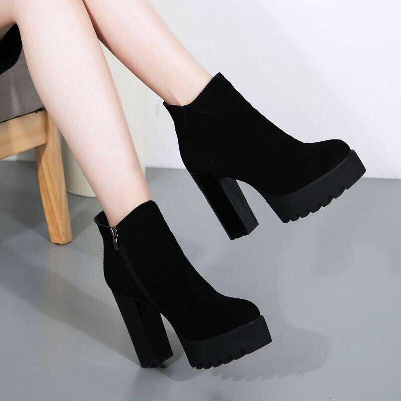 

Женские ботильоны на толстом каблуке 2025: Теплая платформа на флисовой подкладке для осени/зимы Size 38