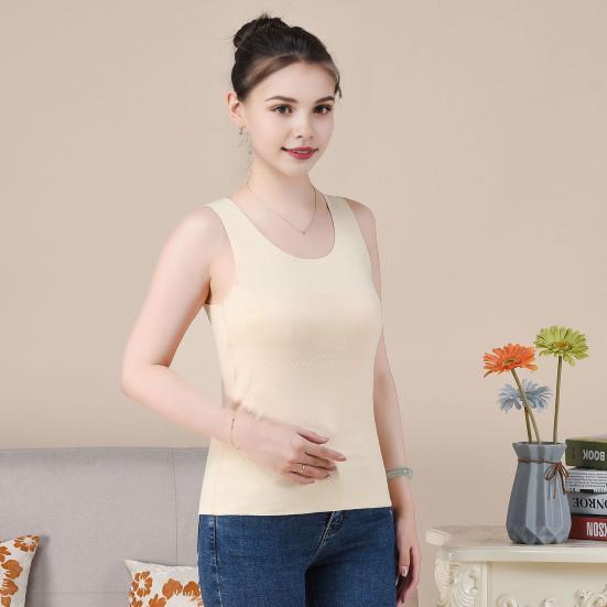 Colete térmico feminino de inverno, sem costura, dupla face, pelúcia, trava rápida de temperatura, gola redonda, ajuste fino, elástico, sem mangas, roupa interna, parte inferior, regata