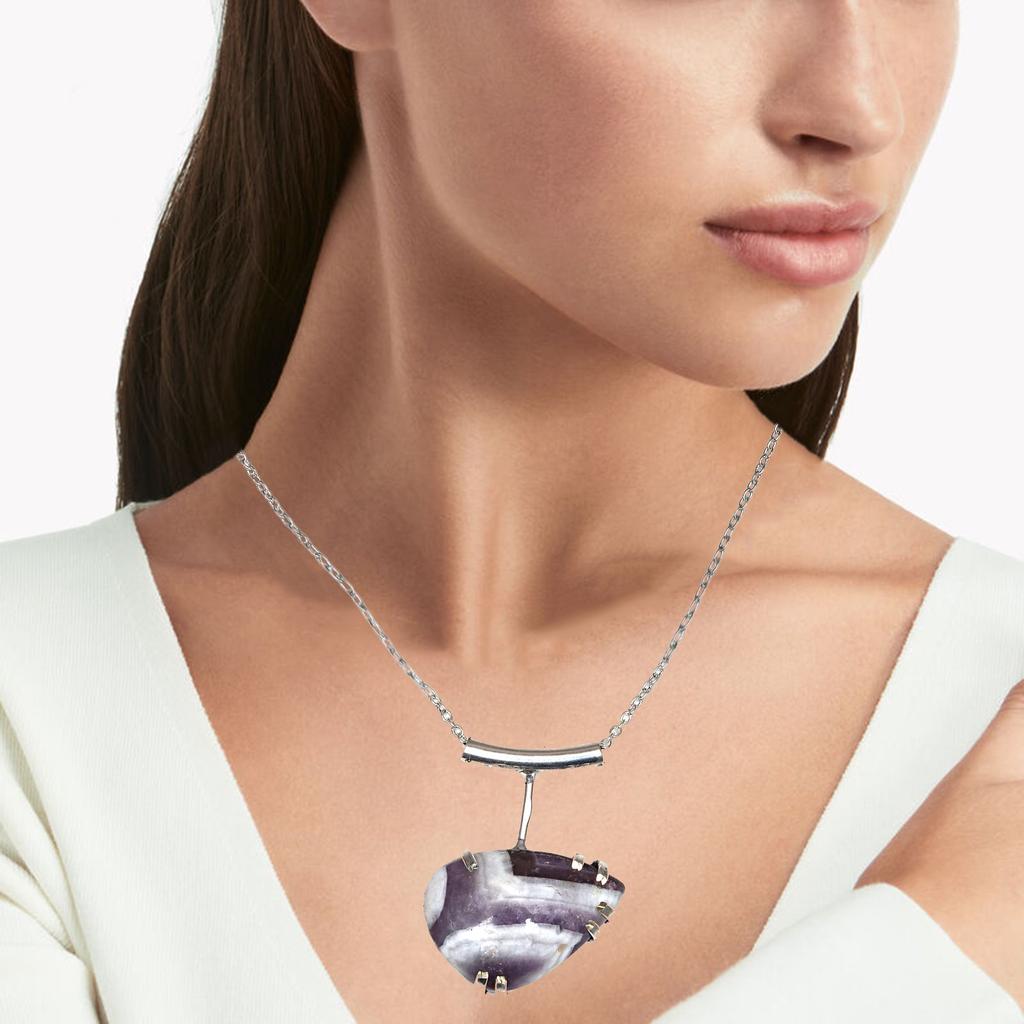 Amethyst  Lace Agate Gemstone Mother's Day Silver Jewelry Necklace 20 In