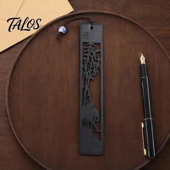 Talos Wooden Hollow Carved Bookmark, Plum Orchid Bamboo Chrysanthemum Classical Page Marker for Business Gift, Elegant Book Accessory