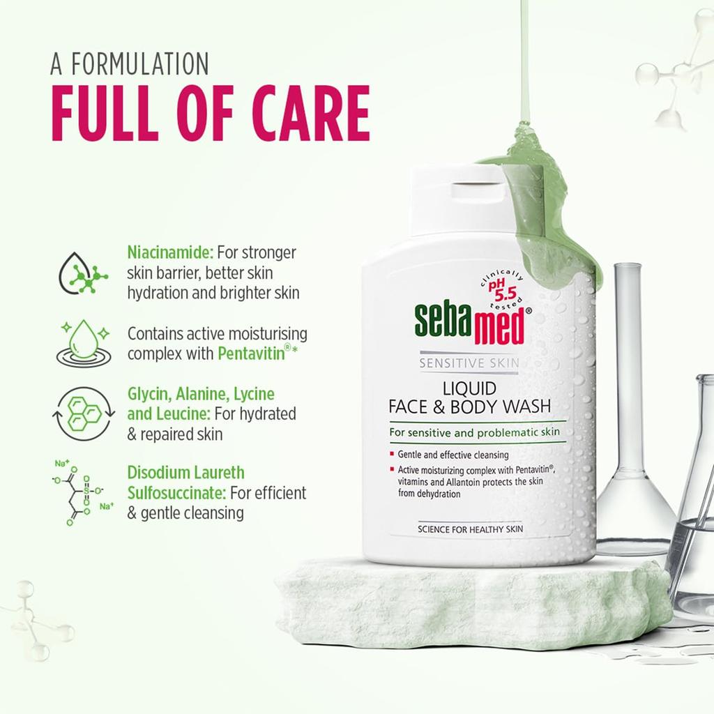 Sebamed Liquid Face & Body Wash 200Ml -Moisturizing Protects The Skin From Dehydration