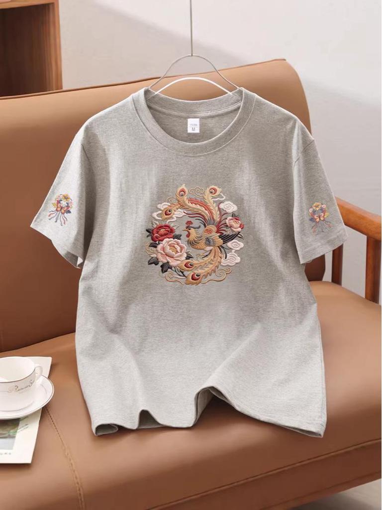 2026 Summer Unisex National Trend Cotton T-Shirt: Chinese Style, Loose Fit, Short Sleeve