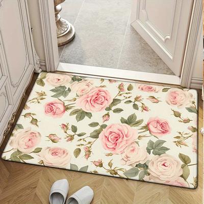 French Vintage Rose Floral Entrance Mat Entrance Water Absorbent Non Slip Wear Resistant Floor Mats Home Decoration