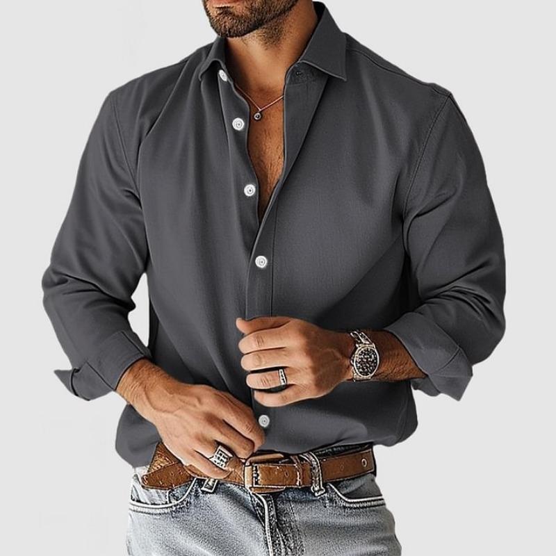 

Spring Autumn Turn Down Collar Casual Fashion Buttons Shirt Male Long Sleeve Solid Bottomed Cardigan Top Men S темно-сірий колір