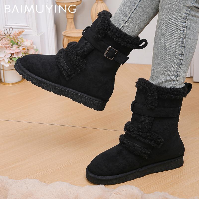 Fur Flats Women Snow Ankle Boots Suede Short Plush Designer New Cotton Shoes 2025 Trend Warm Cozy Casual Winter Botas De Mujer