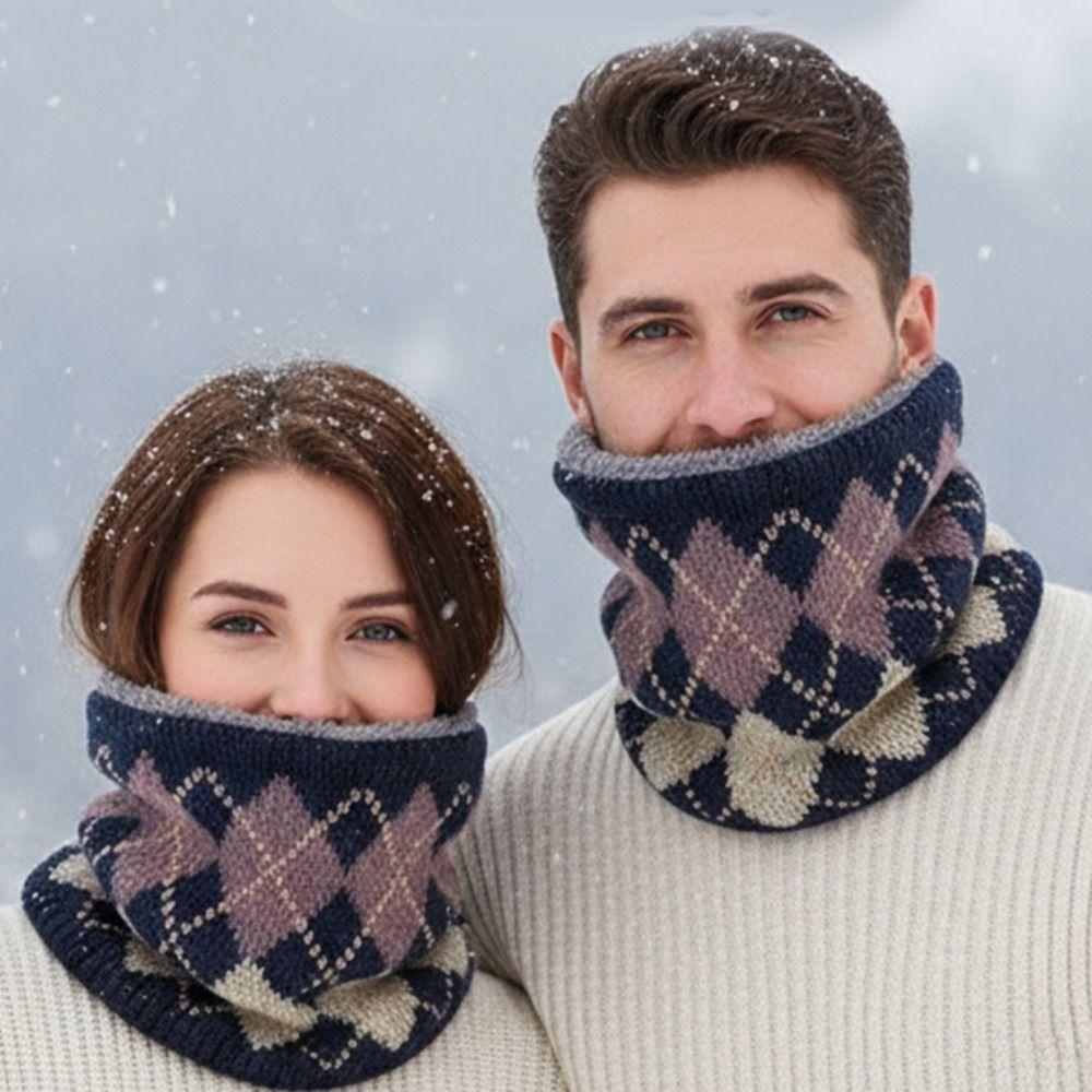 Windproof Fleece Muffler Snowflake Warm Neck Warmer Face Mask Winter Knitted Scarf  Women