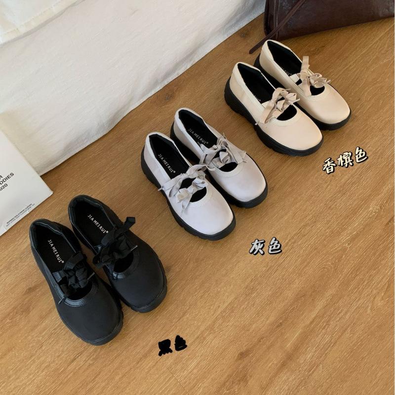 Inner height-increasing French Mary Jane shoes, new one-word single shoes with bow in spring and autumn 2025