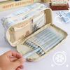 Large Capacity Stationery Bag Zipper Pen Pencil Case Badge Pouch Kawaii Pencil Bag  Student