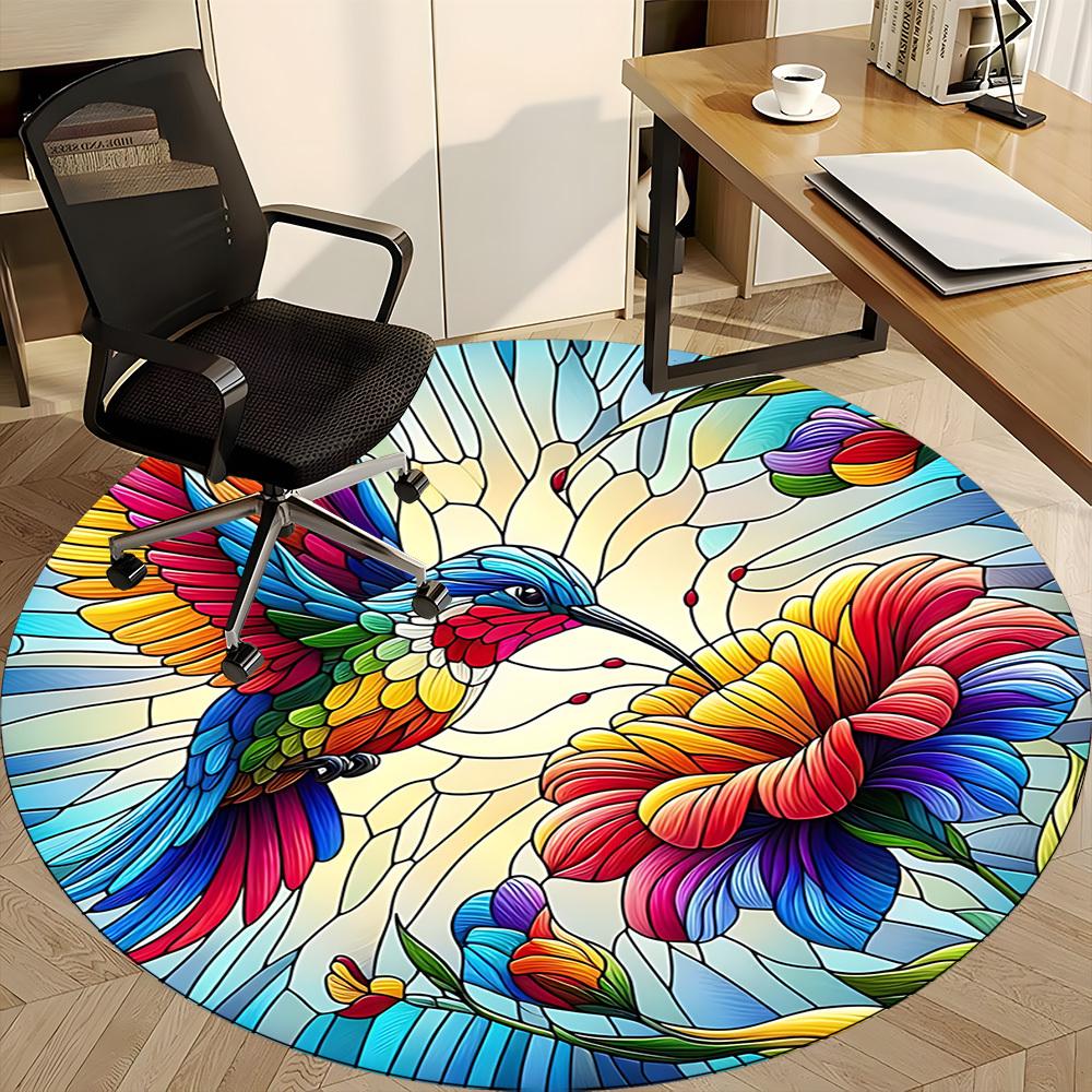 1pc Hummingbird Flowers Office Round Area Rug, Indoor Mat Suitable ForOffice, Under Office Chairs Bedroom Living Room Home Decor, Room Deco D164