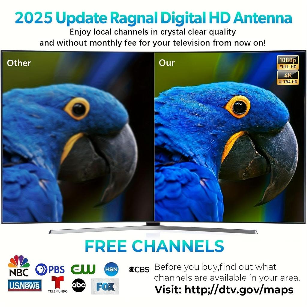 2025 Upgraded Indoor TV Antenna, Digital Antenna with a Range of Over 2200 Miles, Suitable for Indoor Smart TVs