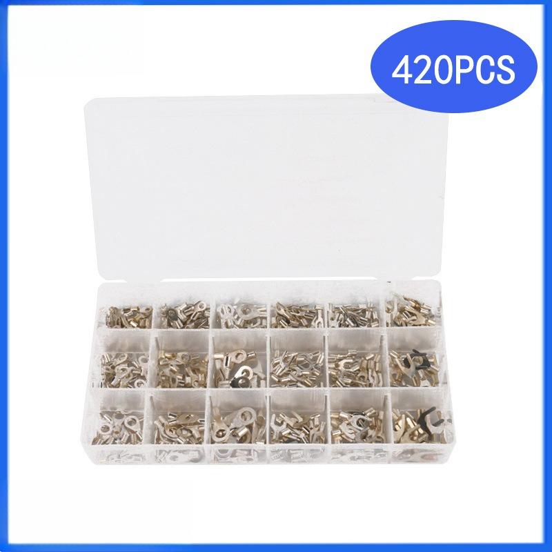 420PCS Bare Cold Crimp Wire Terminals Assortment Box, Uninsulated Copper Cable Crimp Connectors Kit