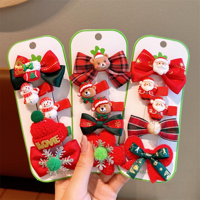 2025 Children's Christmas Hair Clips Set: Santa, Tree & Reindeer (5-Piece)