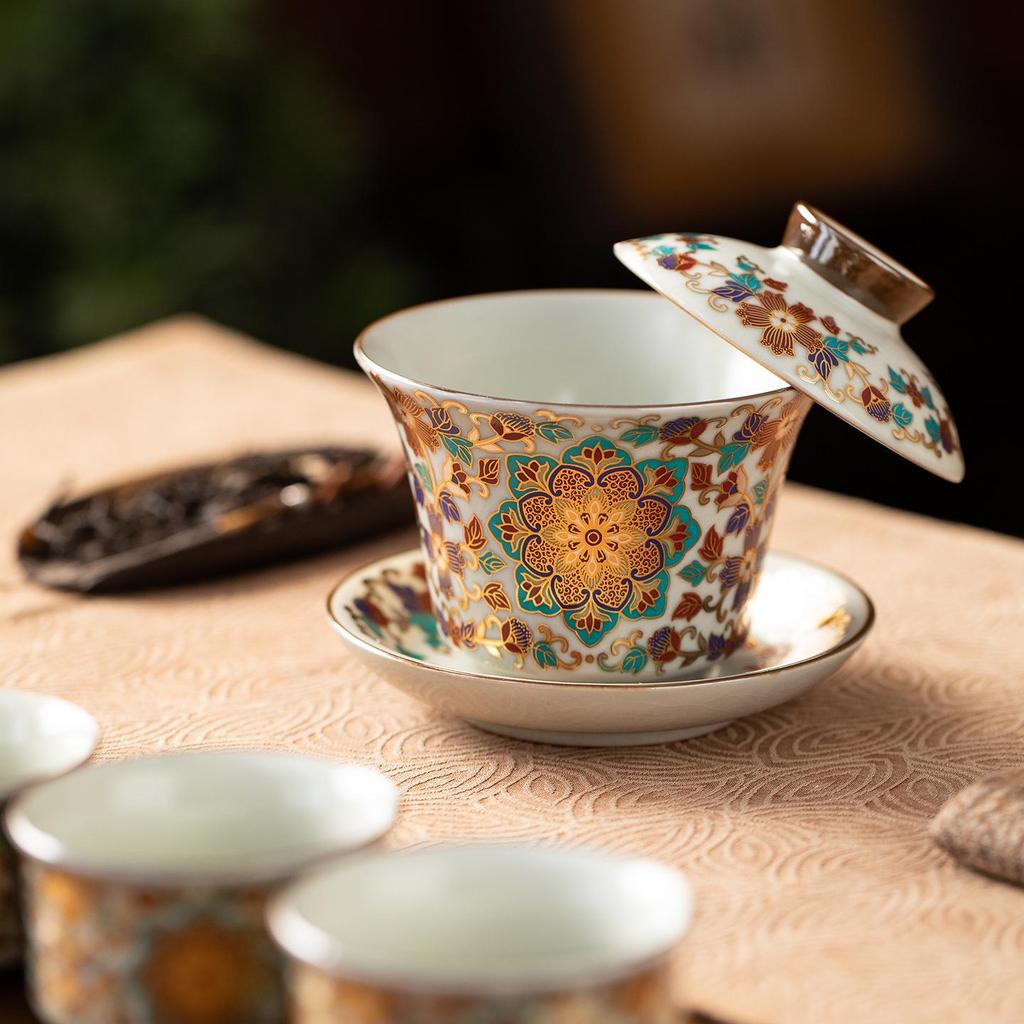 Cloisonné Ceramic Kung Fu Tea Set with Teapot and Handle Cup