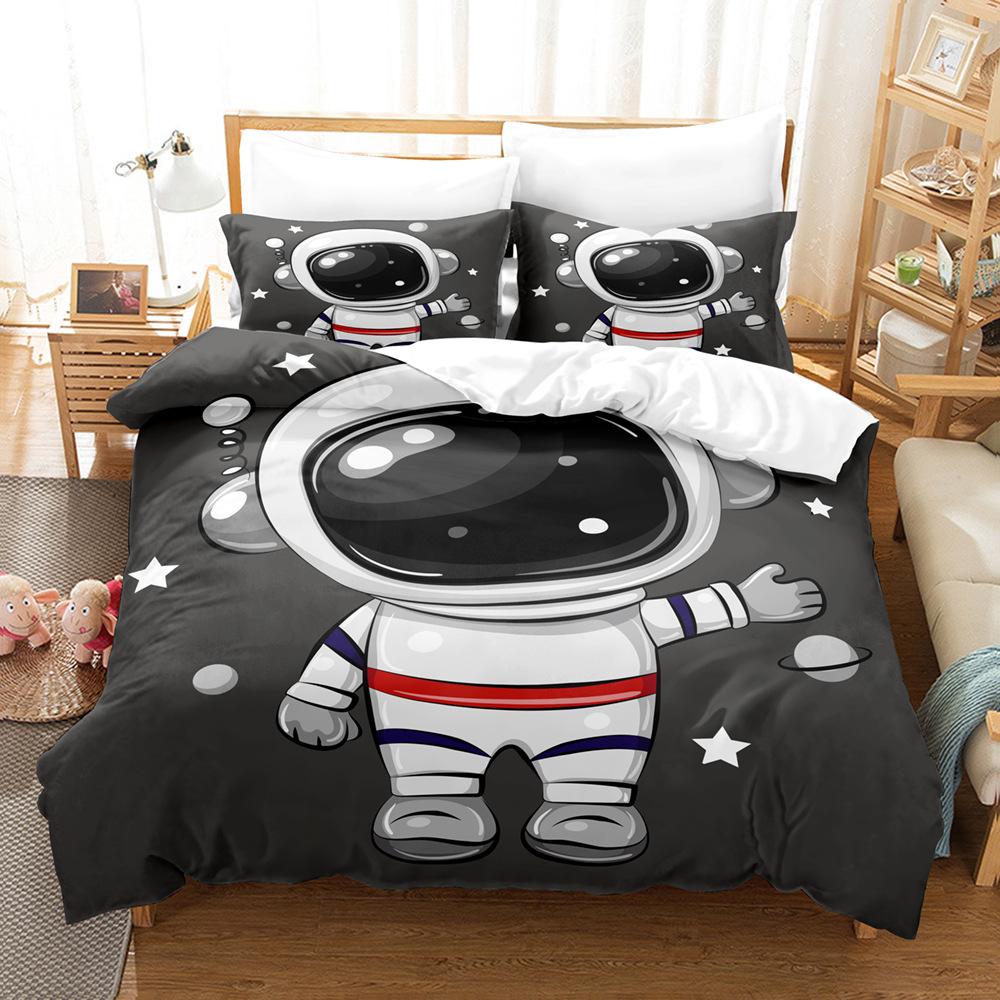 Kids Boys Duvet Cover Set Universe Astronaut Print Space Blue Bedding Set 1 Quilt Cover with Zipper Closure and 1 Pillowcases