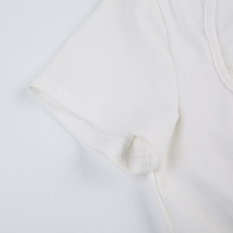 2024 Summer Sweet Lace Spliced White T-shirt Women Square Neck Short Sleeve Tshirts Woman Slim Fit Elegant Vintage Lady T Shirt 24279