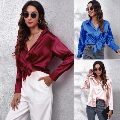 Camicia a maniche lunghe in seta imitazione seta casual alla moda da donna
