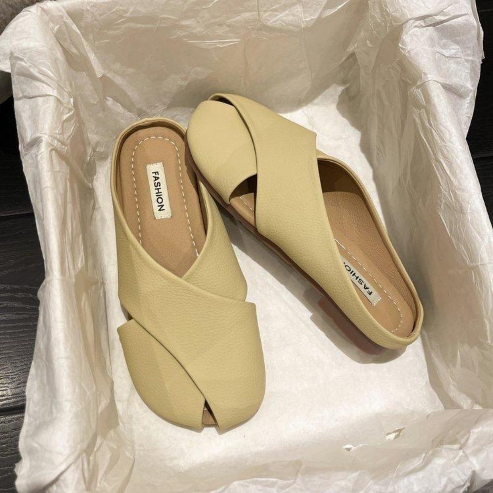 Baotou Demi-Pantoufles pour Femmes d'été Vêtements d'extérieur Nouvelles Femmes Enceintes Semelle Souple tricotée Fond Plat Bouche de Poisson Muller Chaussures French Cool Pantoufles