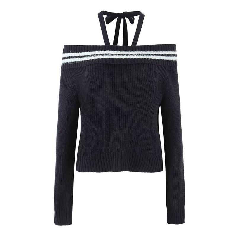 Za Export New Arrival Women's Clothing ZR Fashion Style Fashion off-Shoulder Lace-up Halterneck Sweater Knitted Hip Skirt Suit