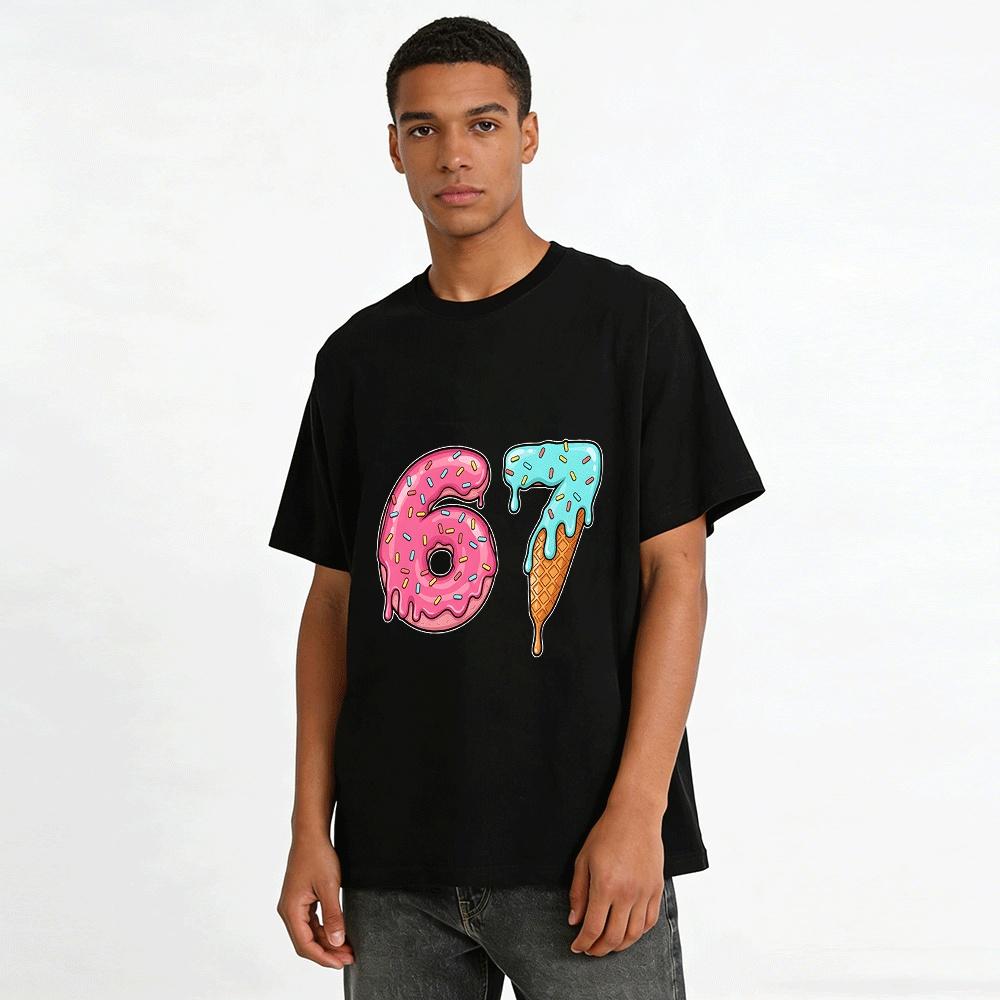 Sweet Donut No.67 Ice Cream Print Casual Short Sleeve Top Pure Cotton T-shirt