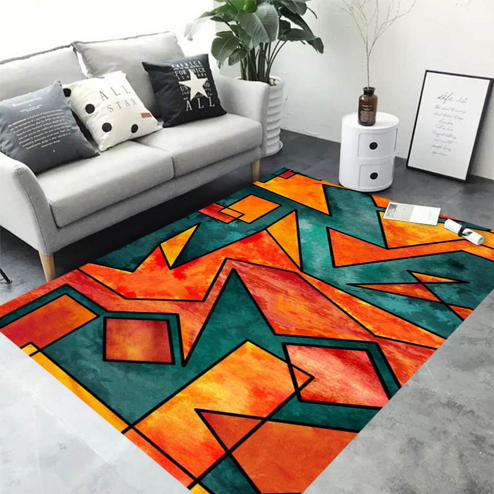 3D Retro Geometric Pattern Living Room Carpet Modern Decoration Bedroom Soft Non-slip Carpet Large Area Sofa Side Rug