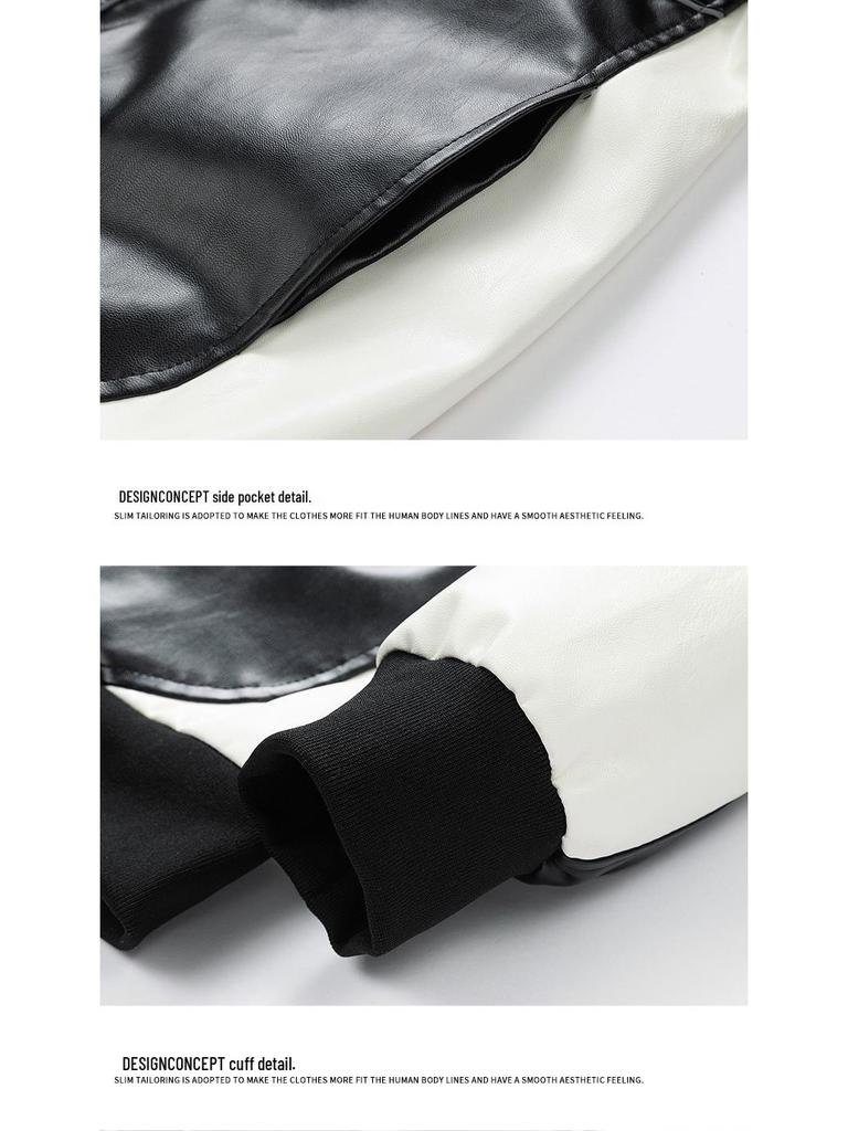 American Style PU Leather Men's Retro Motorcycle Jacket - Stand Collar, Color Block, Spring/Autumn Coat