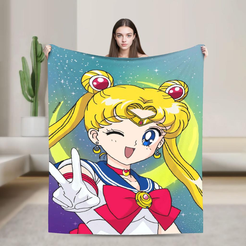 S-SAILOR Anime M-MOON Blankets  Warm Soft Funny Plush Bedding Throws For Children Home Decor Flannel Bedspread Bed Cover