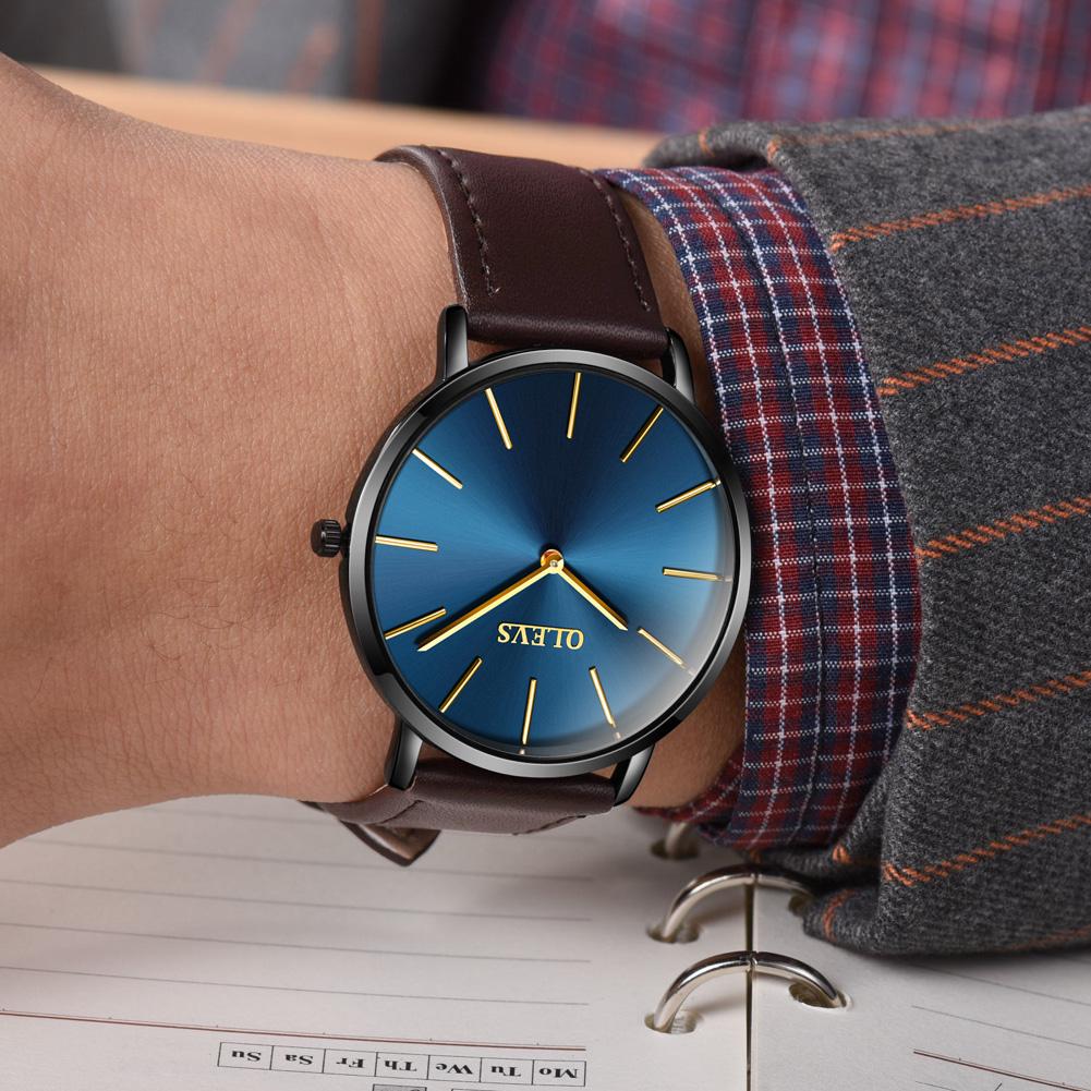 olevs black ultra thin watch