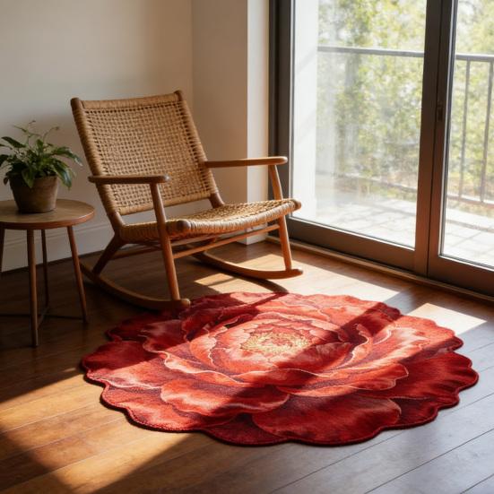 3D Blume Bereichsteppich Optische Illusion Blumenmuster Samtteppich Rutschfeste Plüschbodenmatte für Wohnzimmer Schlafzimmer Kinderzimmer Eingangsbereich