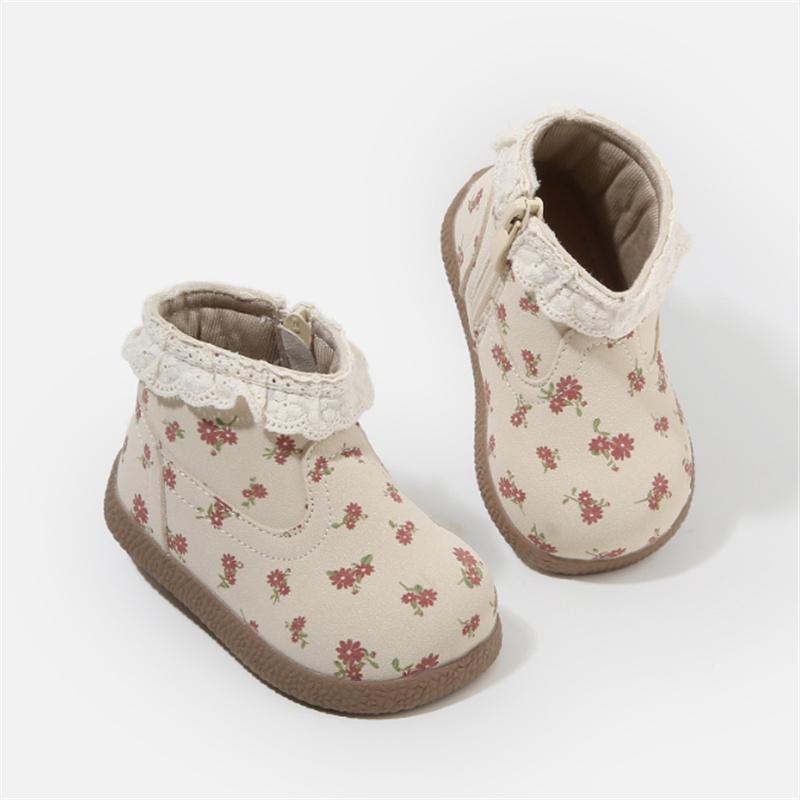 Autumn Baby Boots Leather Cute Flower Lace Princess Girls Shoes Kids Ankle Boots Toddler Baby Boots EU 16-26