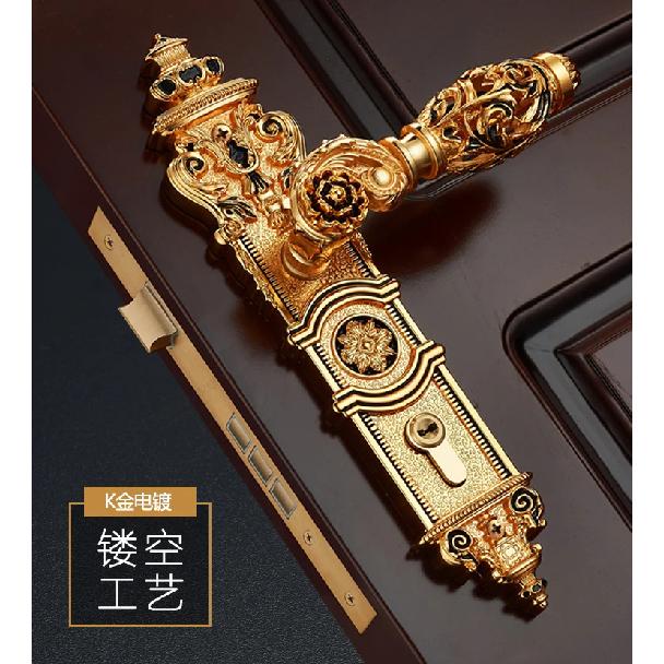 85mm All Copper Hollow Out  Mute Door Lock Indoor Wooden Door Lock Handle Lock Room Door Lock European Luxury Style Villa Lock