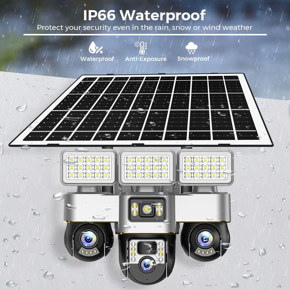 V380 PRO 4G SIM-Kartenkamera mit Solarpanel Outdoor-Flutlicht Dreifach-PTZ-Kamera Überwachung Sicherheits-Schutz CCTV Videokamera V380 Pro