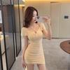 Nightclub work clothes age-reducing soft overalls sexy low-cut and thin mesh neck dress women